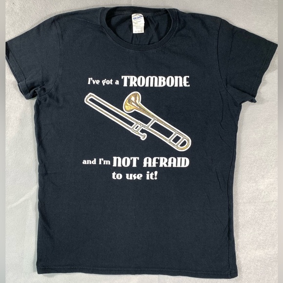 Trombone black short sleeved crewneck novelty graphic tee shirt - Youth sz Large - Picture 1 of 6